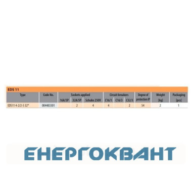 Будівельний щиток харчування ETI 004483301 з роз'ємами EDS11 4-2 / 2-5 32 (Роз'єм 32A / 5P-2 Schuko-4 АВ: C16 / 1-4 C32 / 3-2) Будівельний щиток харчування ETI 004483301 з роз'ємами EDS11 4-2 / 2-5 32 (Роз'єм 32A / 5P-2 Schuko-4 АВ: C16 / 1-4 C32 / 3-2)