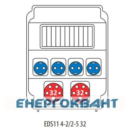 Будівельний щиток харчування ETI 004483301 з роз'ємами EDS11 4-2 / 2-5 32 (Роз'єм 32A / 5P-2 Schuko-4 АВ: C16 / 1-4 C32 / 3-2)