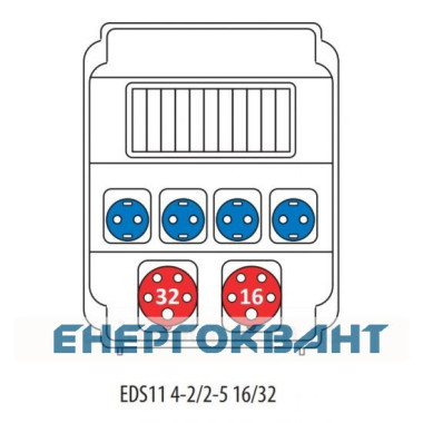 Будівельний щит харчування ETI 004483302 з роз'ємами EDS11 4-2 / ​​2-5 16/32 (Роз'єм 16A / 5P-1 32A / 5P-1 Schuko-4 АВ: C16 / 1-4 C16 / 3-1 C32 / 3-1 )