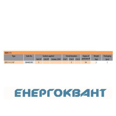Будівельний щиток харчування ETI 004483303 з роз'ємами EDS11 4-5 16 16 (Роз'єм 16A / 5P-4 АВ: C16 / 3-3)