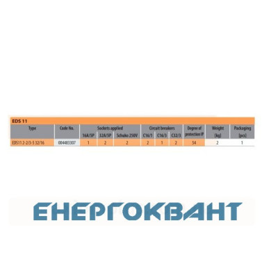 Будівельний щиток харчування ETI 004483307 з роз'ємами EDS11 2-2 / 3-5 32/16 (Роз'єм 16A / 5P-1 32A / 5P-2 Schuko-2 АВ: C16 / 1-2 C16 / 3-1 C32 / 3-2 )