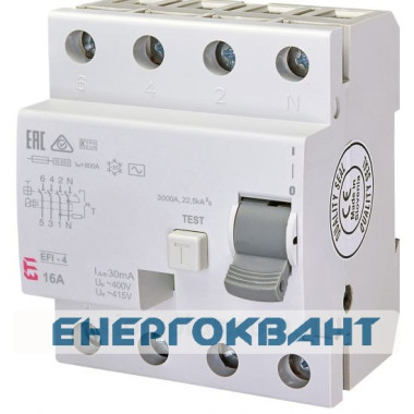УЗО ETI 002062141 EFI-4 16 / 0.03 тип AC (10kA)