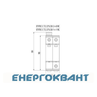 Обмежувач перенапруги ETI 002440402 ETITEC C T2 275/20 (1 + 1) 2p RC