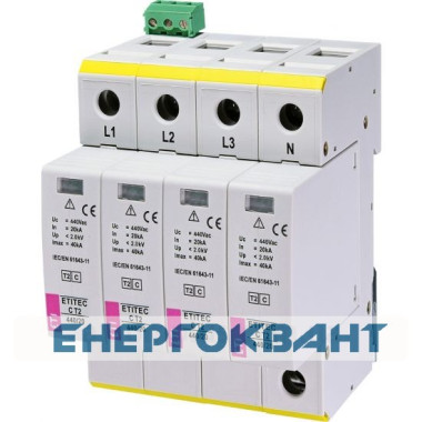 Обмежувач перенапруги ETI 002440408 ETITEC C T2 440/20 (4 + 0) 4p RC Обмежувач перенапруги ETI 002440408 ETITEC C T2 440/20 (4 + 0) 4p RC