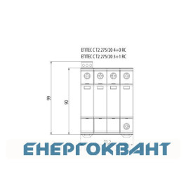 Обмежувач перенапруги ETI 002440408 ETITEC C T2 440/20 (4 + 0) 4p RC