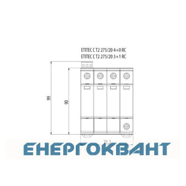 Обмежувач перенапруги ETI 002440408 ETITEC C T2 440/20 (4 + 0) 4p RC Обмежувач перенапруги ETI 002440408 ETITEC C T2 440/20 (4 + 0) 4p RC