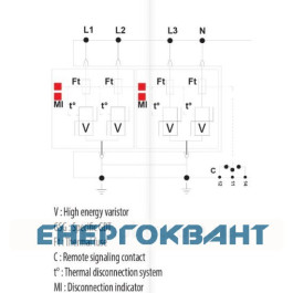 Обмежувач перенапруги ETI 002442943 ETITEC V 2T2 255/20 (4 + 0)