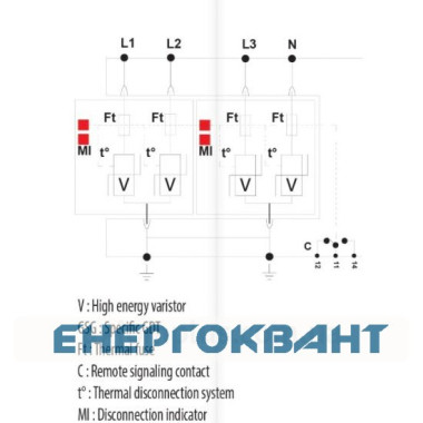 Обмежувач перенапруги ETI 002442943 ETITEC V 2T2 255/20 (4 + 0)