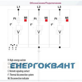 Обмежувач перенапруги ETI 002442955 ETITEC V T2 255/20 (3 + 0)