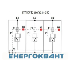 Обмежувач перенапруги ETI 002442988 ETITEC V T2 690/20 3 + 0 RC