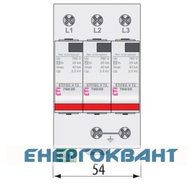 Обмежувач перенапруги ETI 002442988 ETITEC V T2 690/20 3 + 0 RC Обмежувач перенапруги ETI 002442988 ETITEC V T2 690/20 3 + 0 RC