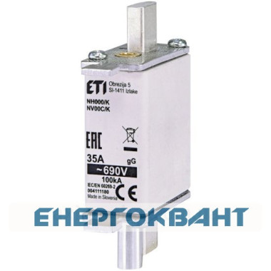 Запобіжник з ударної голкою ETI 004111180 NH-000 K / gG 35 A KOMBI 690V