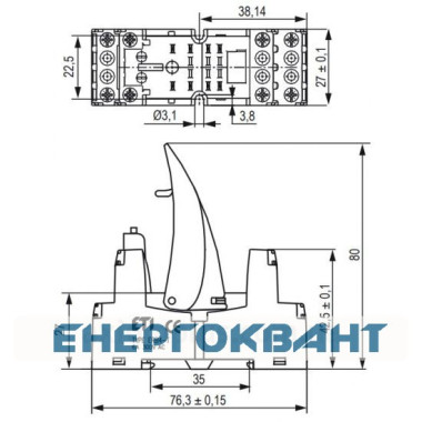 Цоколь ETI 002473012 ERB2-T тип Т (для ERM2)