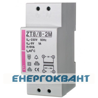 Дзвінковий трасформатор ETI 002411005 8 VA Zt 8/8 Дзвінковий трасформатор ETI 002411005 8 VA Zt 8/8