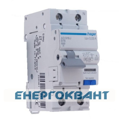 Діф.автомат Hager AD916J 16A 1 + N,