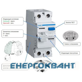 УЗО Hager CD241J, 2х40 А 30 мА, АС, 2м