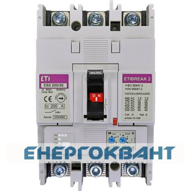 Автоматичний вимикач ETI 004671082 EB2 250 / 3S 200А 3р (36кА) Автоматичний вимикач ETI 004671082 EB2 250 / 3S 200А 3р (36кА)