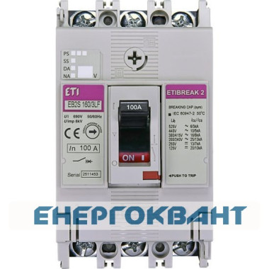 Автоматичний вимикач ETI 004671810 EB2S 160 / 3LF 125А 3P (16kA фіксовані настройки)