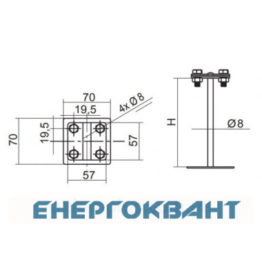 Хрестовий держатель токоотвода DKC ND2333ZC на підставці висотою 135мм