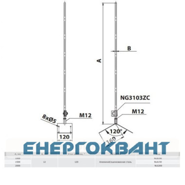 Блискавкоприймач на кутовий гребінь будівлі DKC NL6100 Ø12мм довжиною 1м