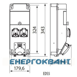 Будівельний щиток харчування ETI 004483151 з роз'ємами EDS5 2-2 / 1-5 32 (Роз'єм 32A / 5P-1 Schuko-2 АВ: C16 / 1-2 C32 / 3-1)
