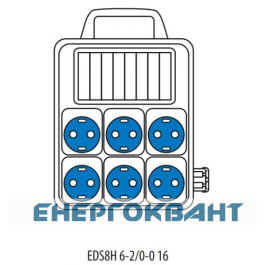 Переносний щит харчування ETI 004483282 з роз'ємами EDS8H 6-2 / 0-0 16 (Schuko-6 АВ: C16 / 1-6 з ручкою)