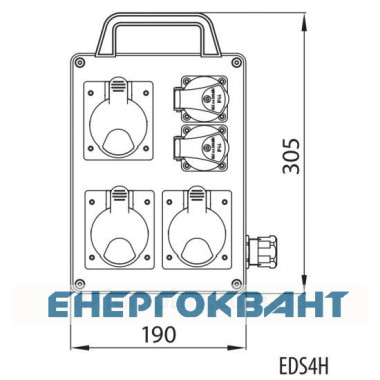 Переносний щит харчування ETI 004483120 з роз'ємами EDS4H 2-2 / 2-5 16 (Роз'єм 16A / 5P-2 Schuko-2 АВ: C16 / 1-1 C16 / 3-1 з ручкою)