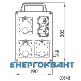 Переносний щит харчування ETI 004483122 з роз'ємами EDS4H 2-2 / 2-5 16/32 (Роз'єм 16A / 5P-1 32A / 5P-1 Schuko-2 АВ: C16 / 1-1 C16 / 3-1 з ручкою)
