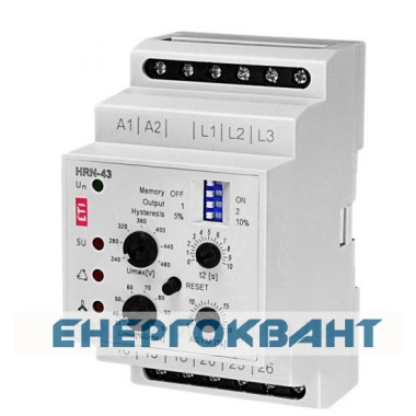 Реле контролю фаз ETI 002471405 HRN-43 230V (3F 2x16A AC1) без нейтралі Реле контролю фаз ETI 002471405 HRN-43 230V (3F 2x16A AC1) без нейтралі