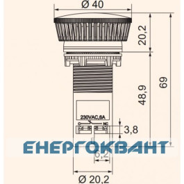 Моноблочна кнопка грибок ETI 004771481 ECM-P01-R (без фіксації 1NC червона)