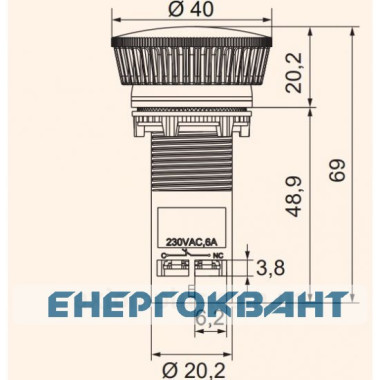 Моноблочна кнопка грибок ETI 004771481 ECM-P01-R (без фіксації 1NC червона)