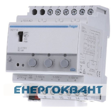 Трьохканальний диммер-актуатор Hager TX211A KNX 1-10В Трьохканальний диммер-актуатор Hager TX211A KNX 1-10В