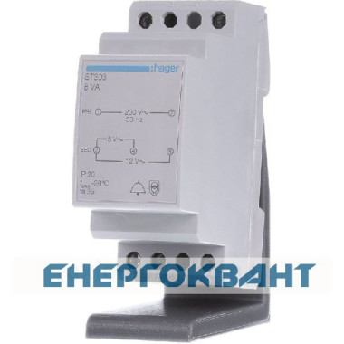 Модульний трансформатор Hager ST303 для дзвінка 230В / 8-12В 8ВА Модульний трансформатор Hager ST303 для дзвінка 230В / 8-12В 8ВА
