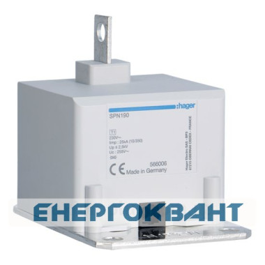 Розрядник Hager SPN190N 1P 100ка Up <= 2,5кВ клас 1 TT + TN на шині PEN / N Розрядник Hager SPN190N 1P 100ка Up <= 2,5кВ клас 1 TT + TN на шині PEN / N