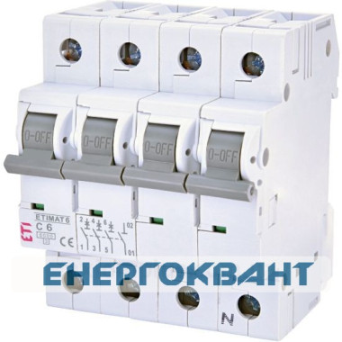 Автоматичний вимикач ETI 002146512 ETIMAT 6 3p + N C 6А (6 kA)