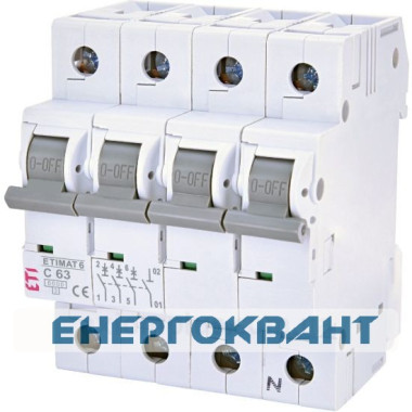 Автоматичний вимикач ETI 002146522 ETIMAT 6 3p + N C 63А (6 kA)