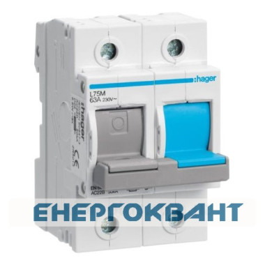 Роз'єднувач запобіжників на DIN рейку Hager L75M D02 50кА 1P + N 63А
