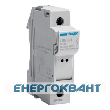 Роз'єднувач запобіжників Hager LSN531 L38 32A / 690В з індикатором Роз'єднувач запобіжників Hager LSN531 L38 32A / 690В з індикатором