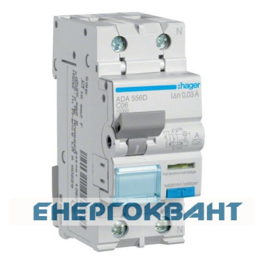 Диференціальний автомат Hager ADA556D 1P + N 10кА C-6A 30мА тип A