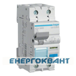 Диференціальний автомат Hager ADA566D 1P + N 10кА C-16A 30мА тип A