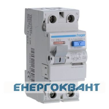 УЗО Hager CC216J, 2х16А 10 мА, А, 2м