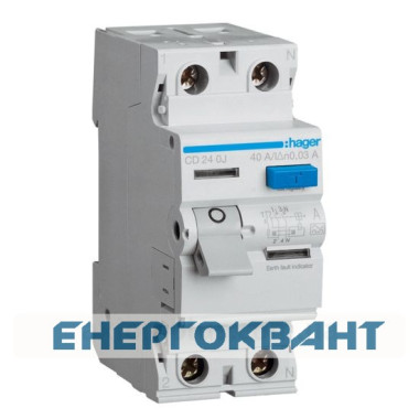 УЗО Hager CD240J, 2х40 А 30 мА, А, 2м