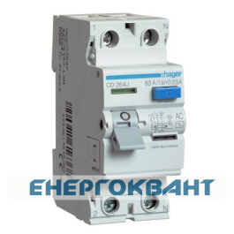 УЗО Hager CD264J, 2х63 А 30 мА, АС, 2м