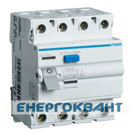 УЗО Hager CD440J, 4х40 А 30 мА, А, 4м