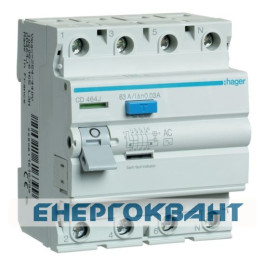 УЗО Hager CD464J, 4х63 А 30 мА, АС, 4м
