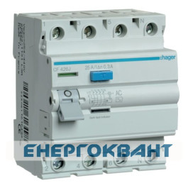 УЗО Hager CF426J, 4х25 А 300 мА, АС, 4м