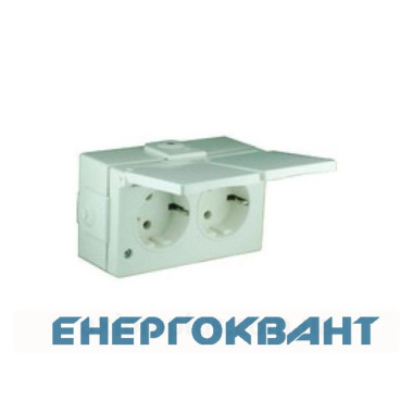 Розетка накладна 2-місна з кришкою біла Hager polo.hermetica IP44, 16000402