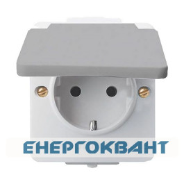 Розетка накладна з кришкою сіра Hager polo.hermetica IP44, 16000304